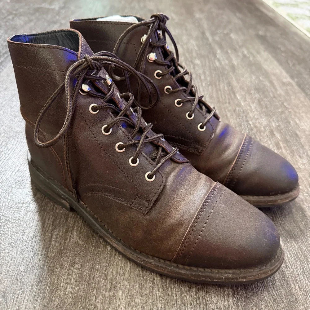 Thursday Boot Co Captain Boot Men Size 8 Dark Brown Leather Lace Up Cap Toe
